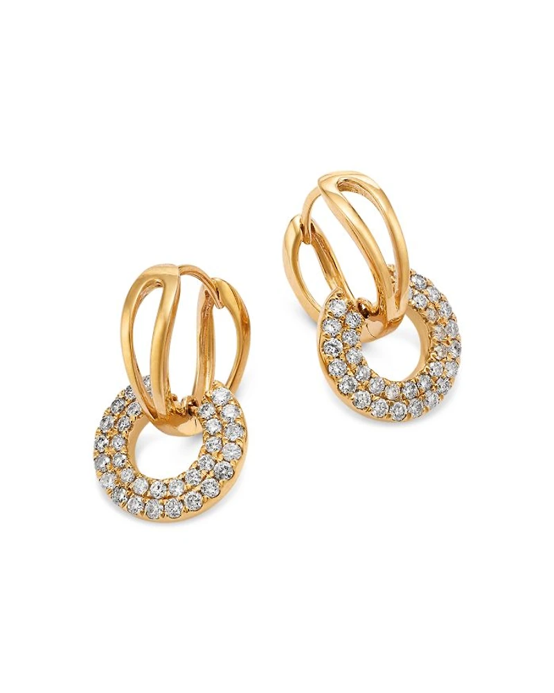 Diamond Pave Door Knocker Earrings in 14K Yellow Gold, 0.75 tcw