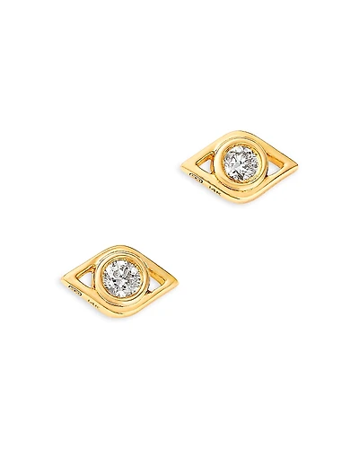 Sydney Evan 14K Yellow Gold Diamond Open Evil Eye Stud Earrings