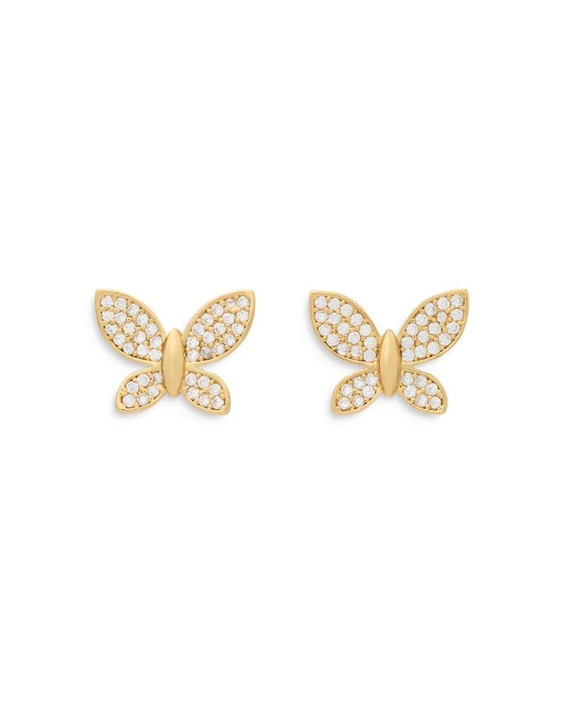 Pavé Butterfly Stud Earrings in Gold Tone
