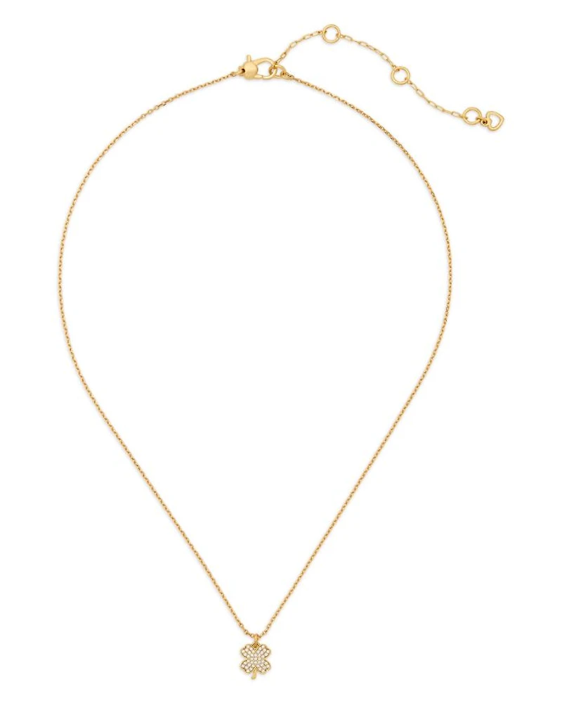 Pavé Clover Pendant Necklace in Gold Tone, 16"-19"