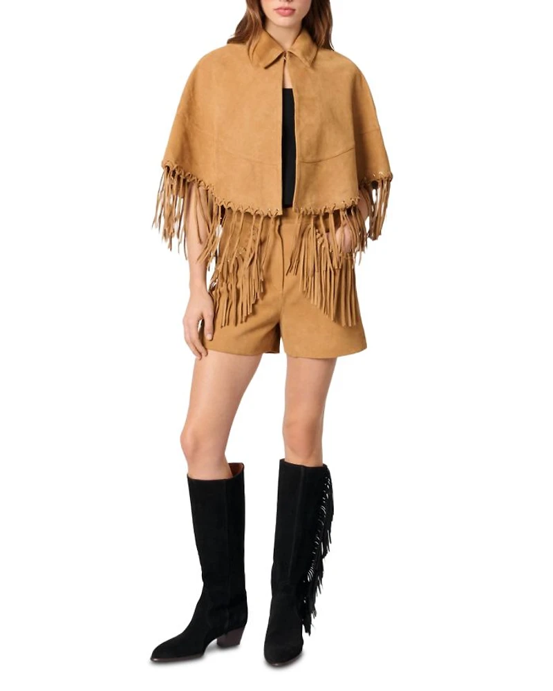 Fringe Trim Leather Coat