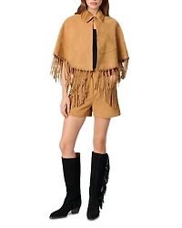 Fringe Trim Leather Coat