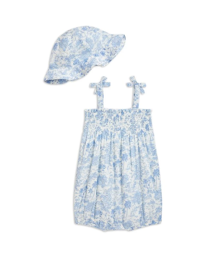 Girls' Riviera Toile Cotton Shortall & Hat Set - Baby