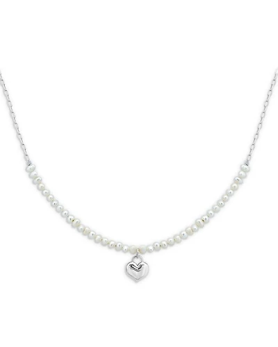 Heart & Cultured Freshwater Pearl Pendant Necklace in Sterling Silver, 16"-18"