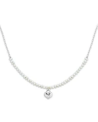 Heart & Cultured Freshwater Pearl Pendant Necklace in Sterling Silver, 16"-18"