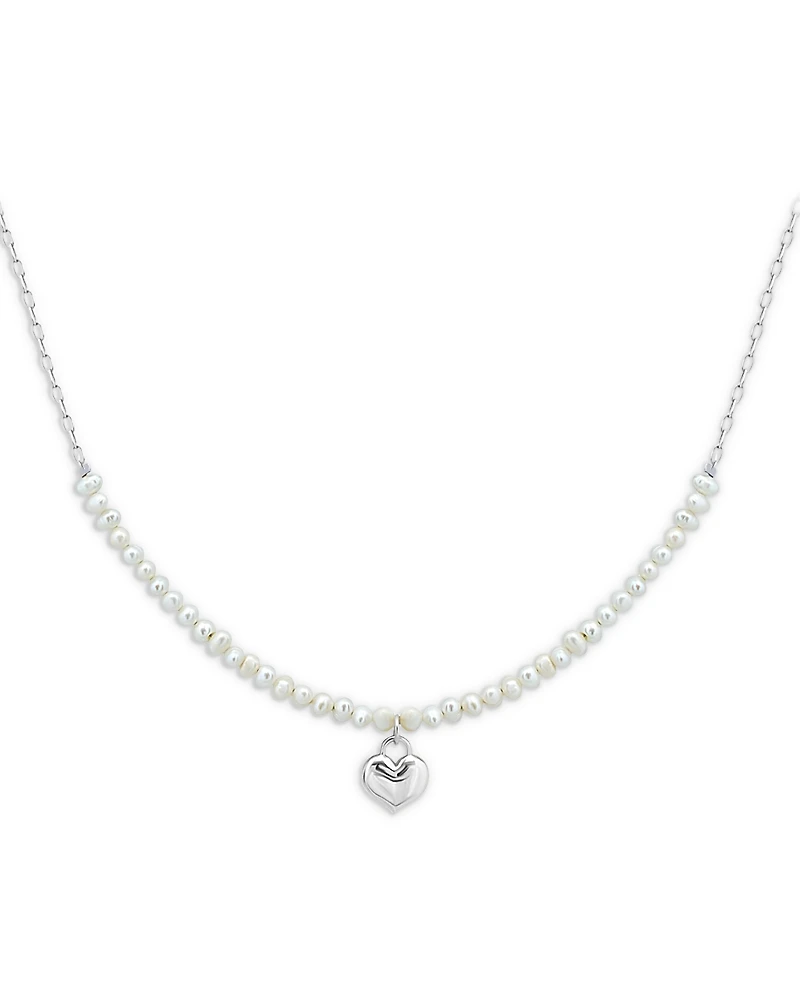 Aqua Heart & Cultured Freshwater Pearl Pendant Necklace