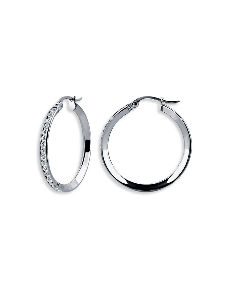 Cubic Zirconia Channel Set Hoop Earrings in Sterling Silver - Exclusive