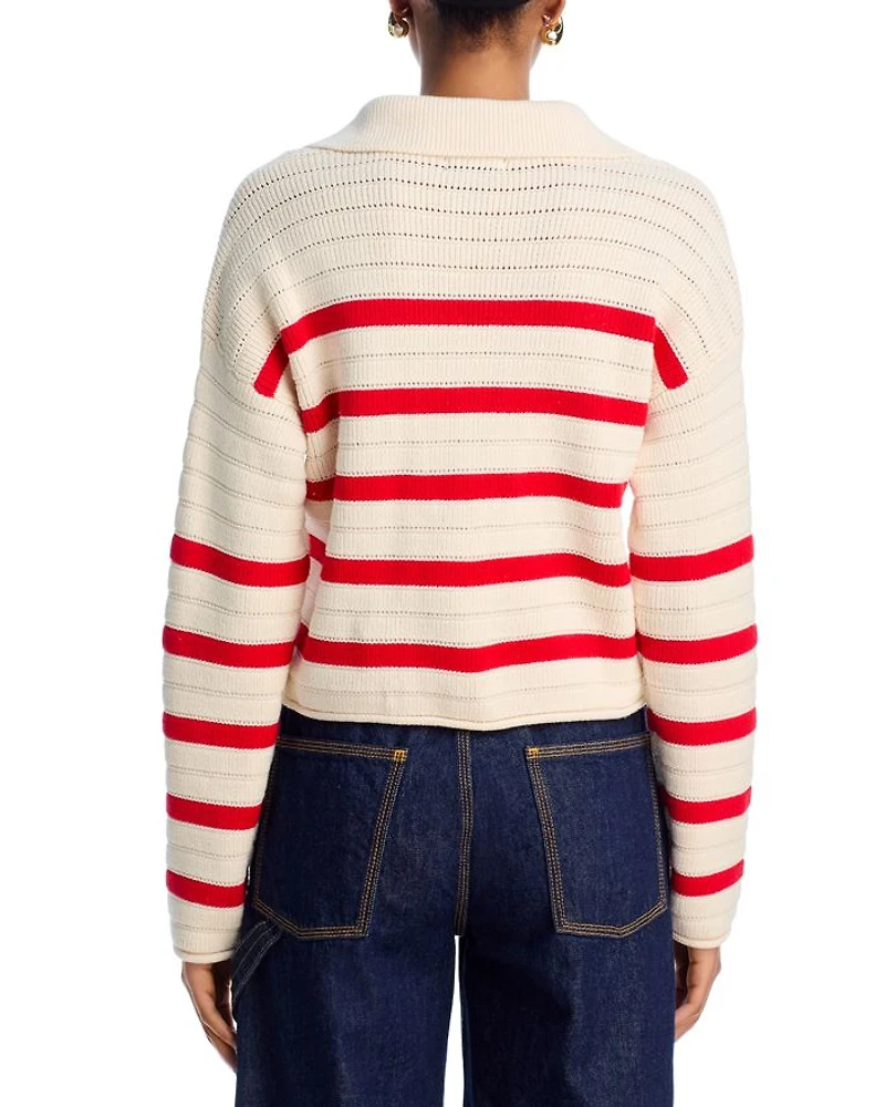 Lace Up Stripe Polo Sweater - Exclusive