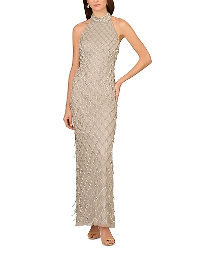 Aidan Mattox Beaded Halter Gown