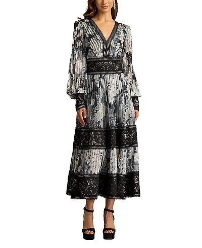 Tadashi Shoji Derby Pleated Chiffon Midi Dress