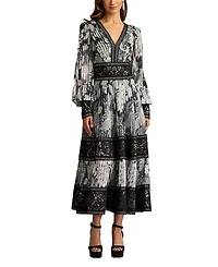 Tadashi Shoji Derby Pleated Chiffon Midi Dress