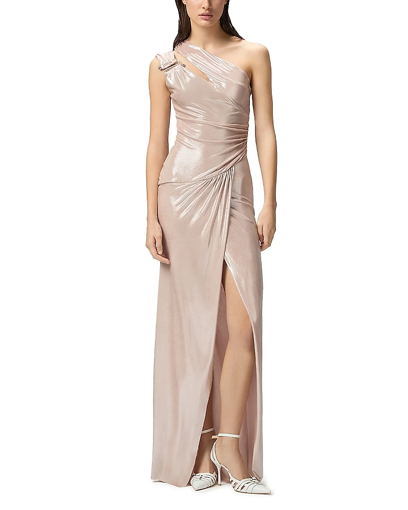 Pinko Elegant Laminated One Shoulder Dress