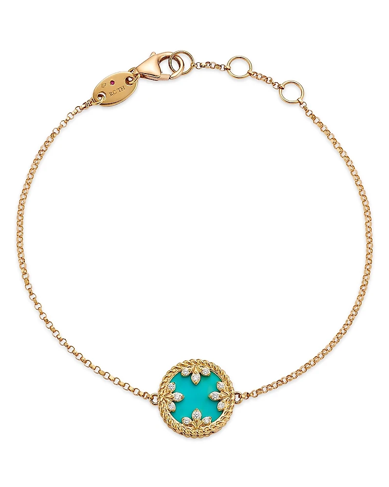 Roberto Coin 18K Yellow Gold Venetian Princess Medallion Turquoise, Mother of Pearl, & Diamond Reversible Bracelet, 7