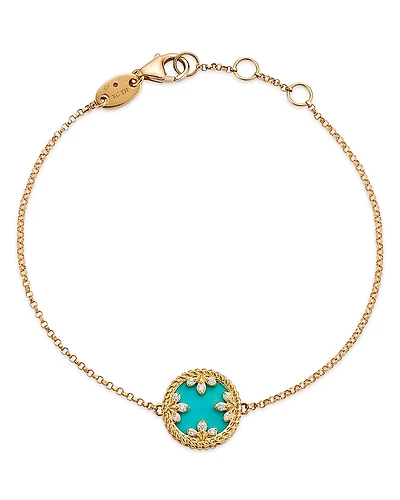 Roberto Coin 18K Yellow Gold Venetian Princess Medallion Turquoise, Mother of Pearl, & Diamond Reversible Bracelet, 7