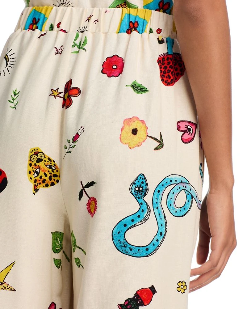 Border Print Mixed Wide Leg Pants - Exclusive