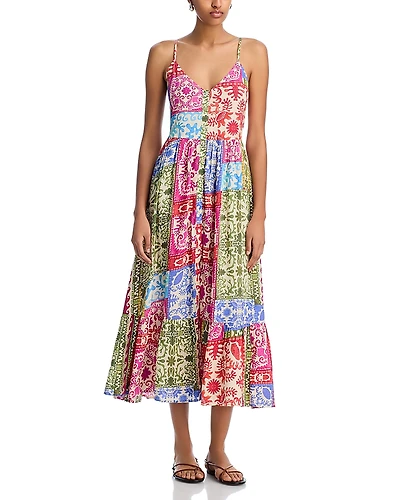 Aqua Wilcox Mixed Print Midi Dress -Exclusive