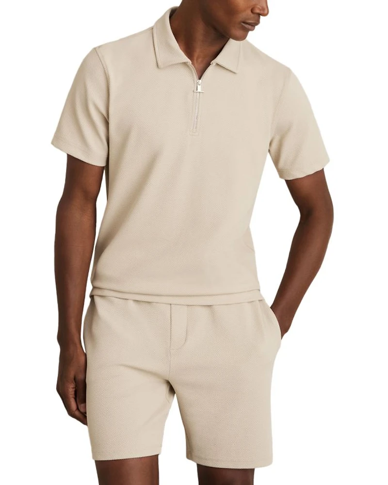 Albany Regular Fit Textured Quarter Zip Polo Shirt