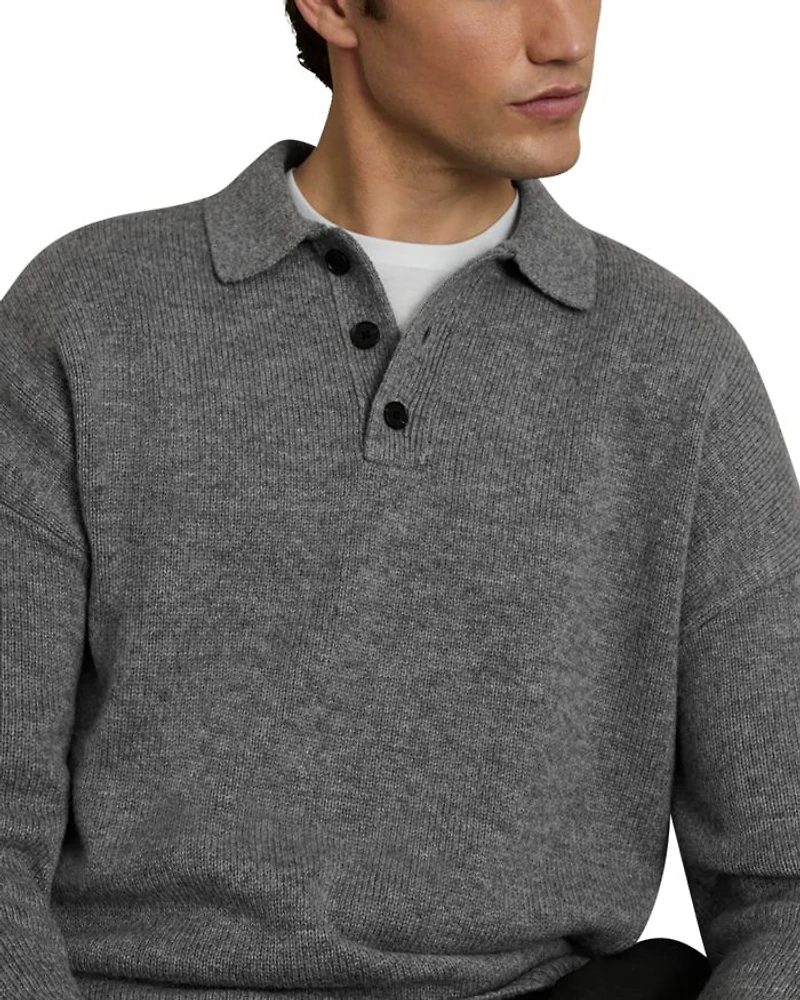 Jacob Relaxed Fit Quarter Button Long Sleeve Wool Knit Polo