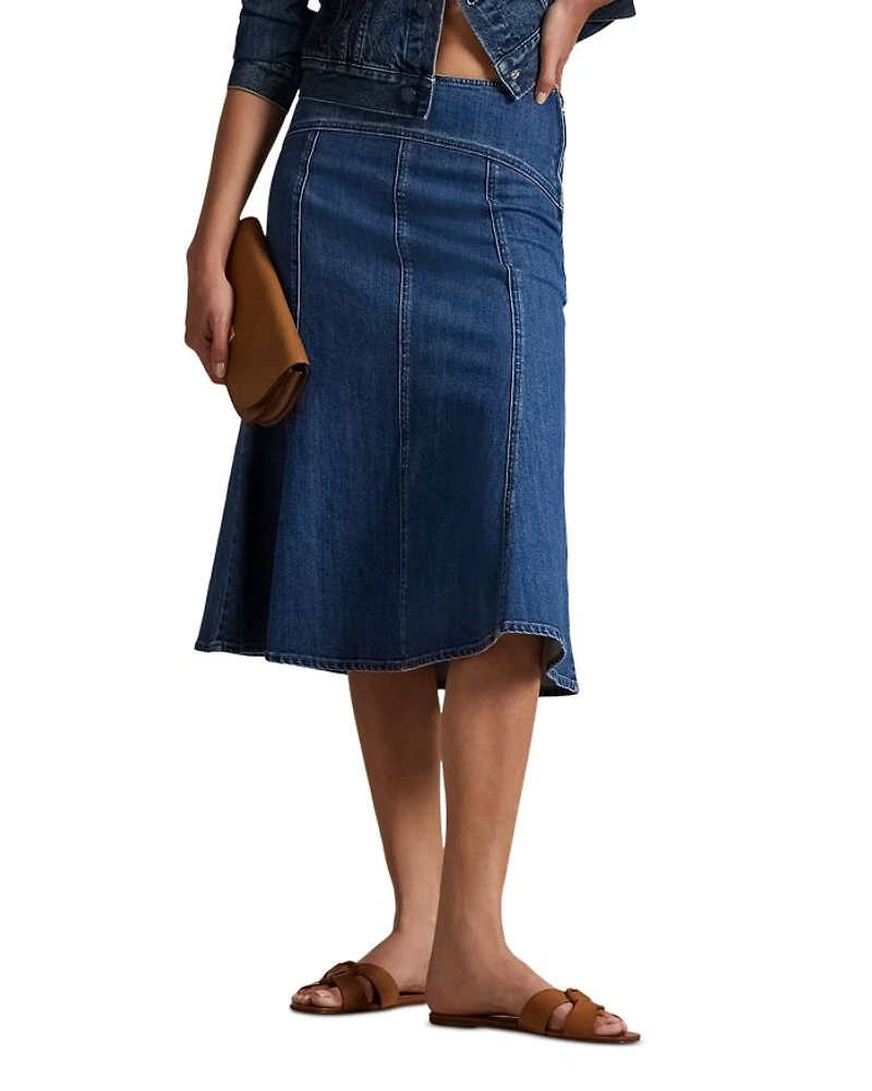 Paneled Denim A Line Skirt