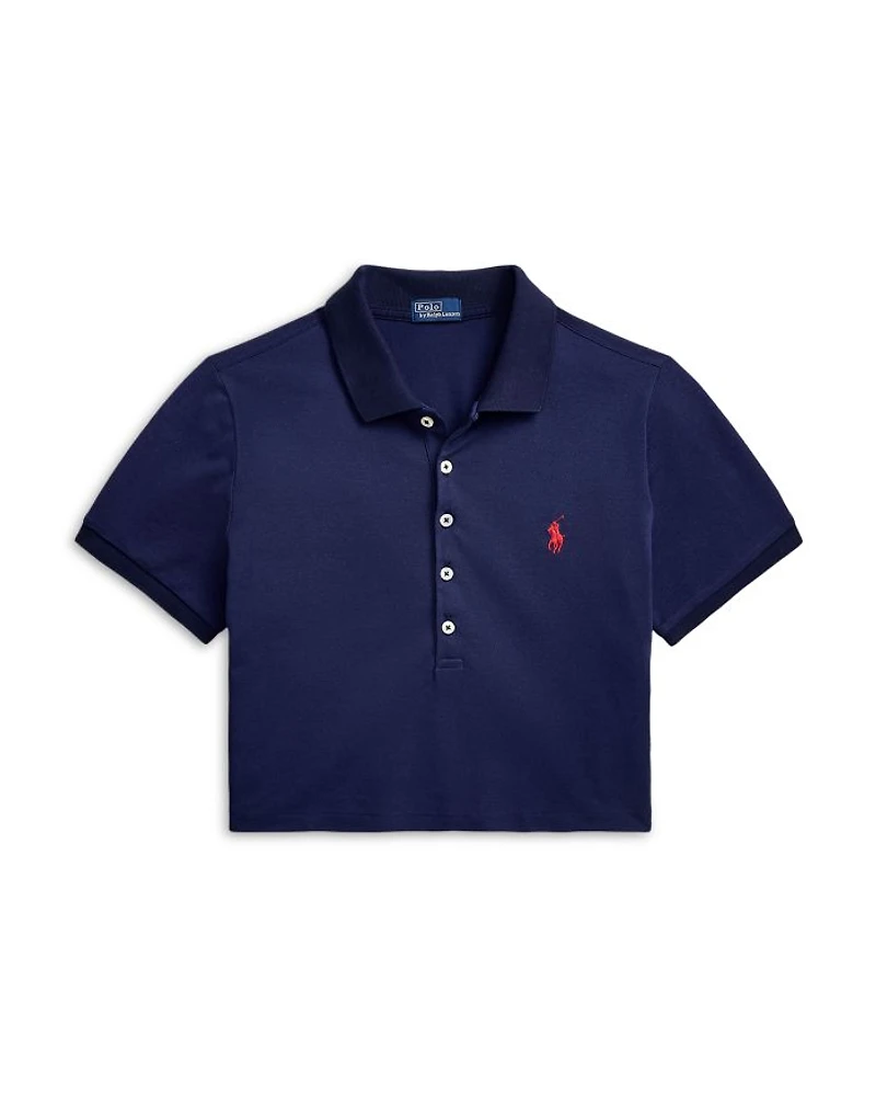 Stretch Piqué Cropped Polo Shirt