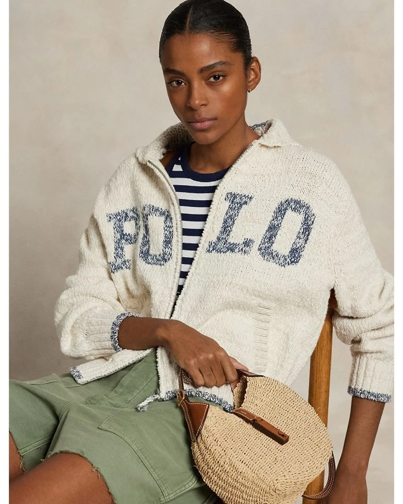 Logo Shawl Collar Full Zip Cardigan