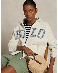 Logo Shawl Collar Full Zip Cardigan