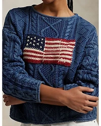 Flag Aran Knit Cotton Sweater