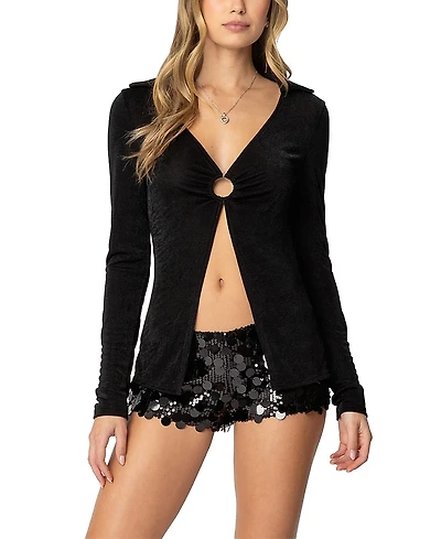 Edikted Daria Split Front Long Sleeve Top