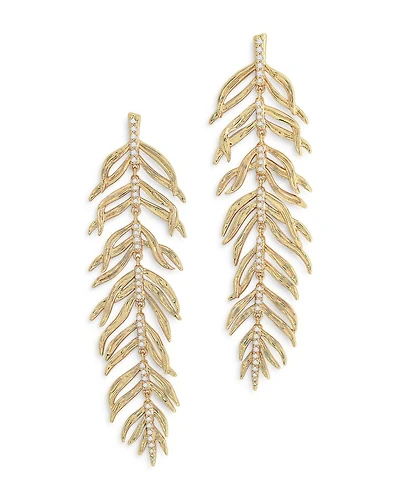 Pavé Palm Leaf Linear Drop Earrings in 18K Gold Plated