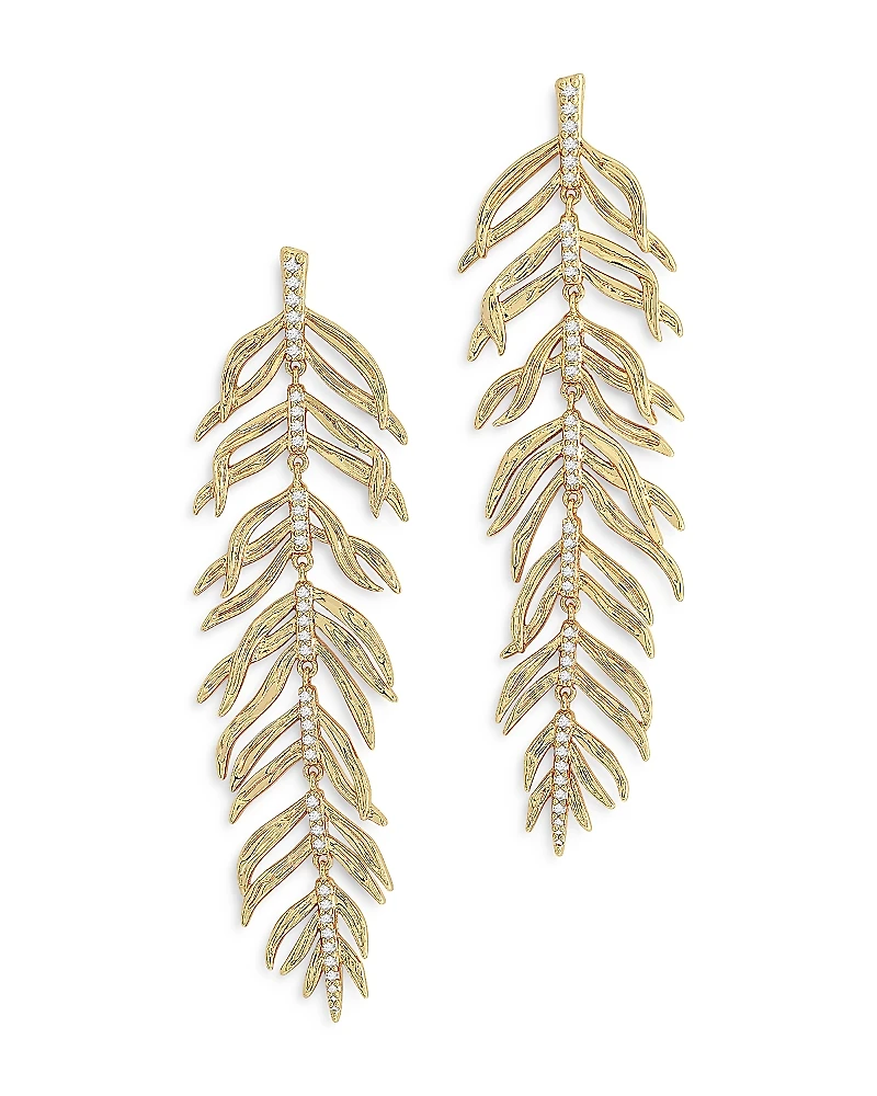 Anabel Aram Pave Palm Leaf Linear Drop Earrings