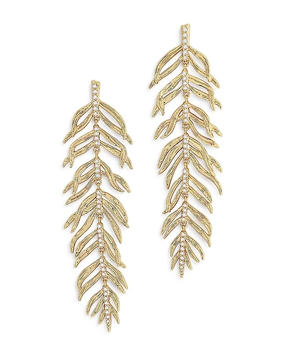 Anabel Aram Pave Palm Leaf Linear Drop Earrings