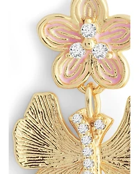 Pavé Butterfly & Flower Drop Earrings in 18K Gold Plated