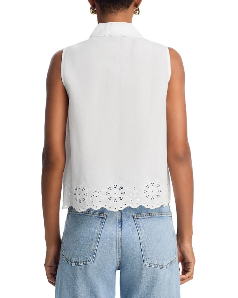 Eyelet Trim Sleeveless Shirt - Exclusive