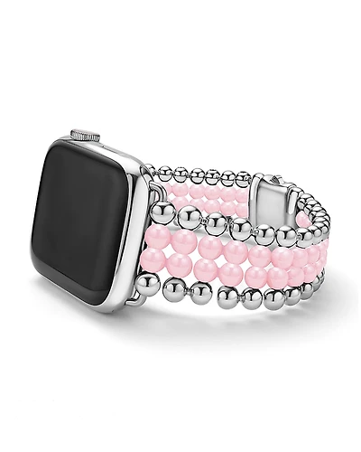 Lagos Stainless Steel & Pink Ceramic Smart Caviar Watch Band for Apple Watch