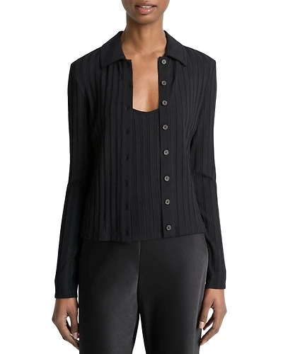 Rib Knit Collared Cardigan