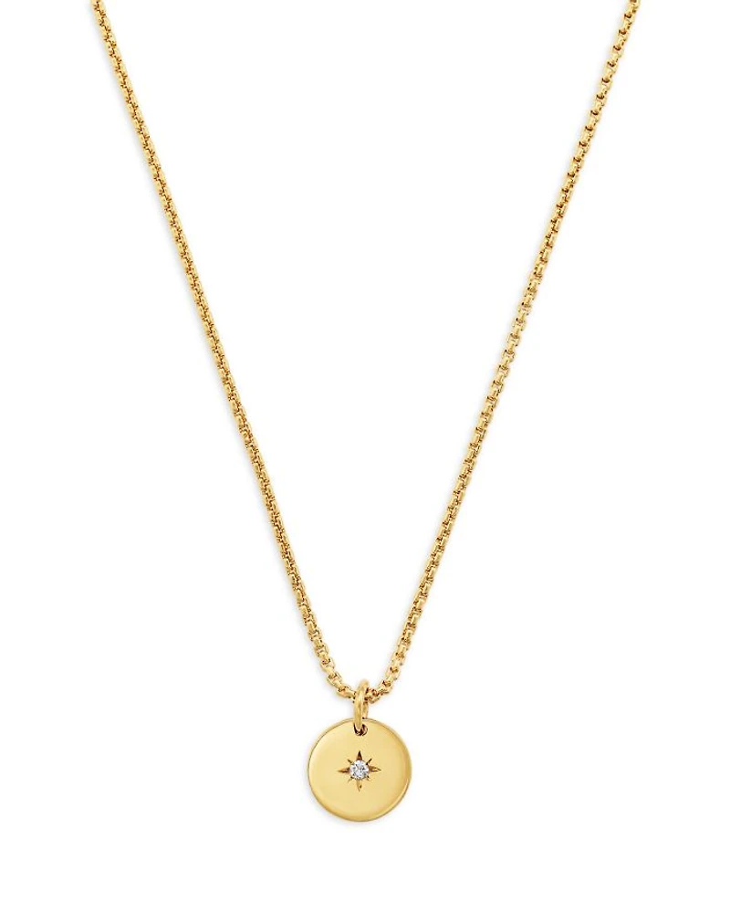 14K Yellow Gold Diamond Star Disc Pendant Necklace, 16-18"