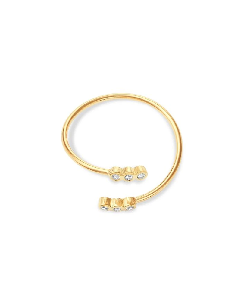14K Yellow Gold Bezel Diamonds Bypass Ring