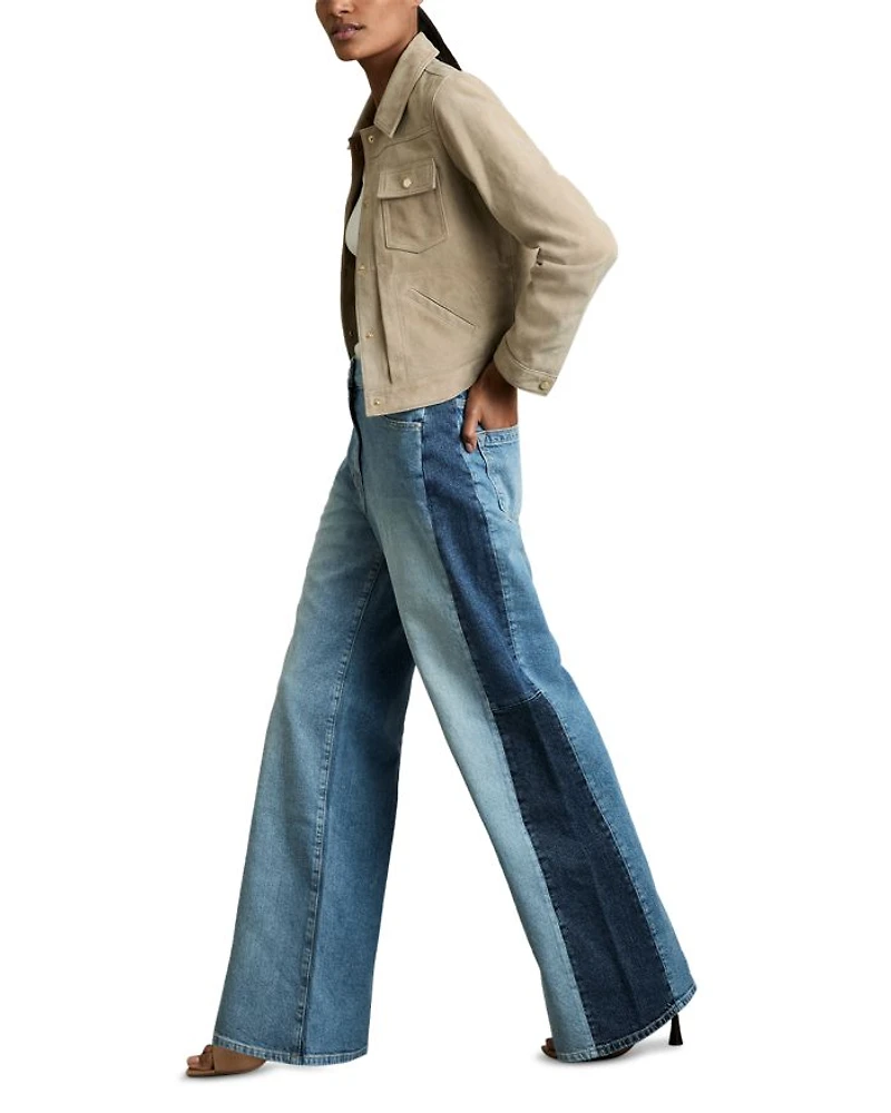 Briar High Rise Contrast Panel Wide Leg Jeans Light Blue