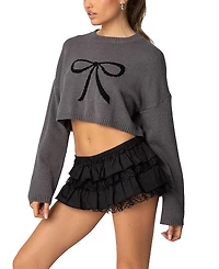 Edikted Knit Bow Cropped Sweater