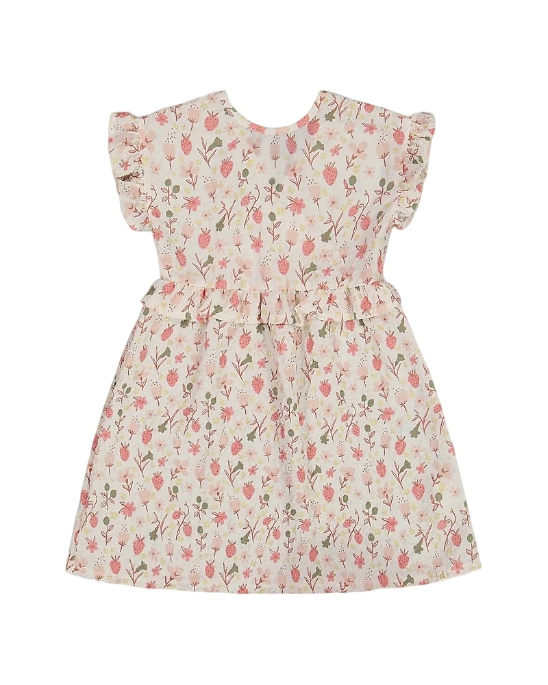 Deux par Girls' Printed Seersucker Dress with Frill Flowers on Background - Little Kid