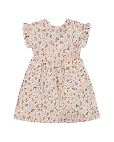 Deux par Girls' Printed Seersucker Dress with Frill Flowers on Background - Little Kid