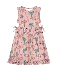 Deux par Girls' Printed Organic Cotton Dress with Cut Outs Palm Trees, Flamingo - Little Kid