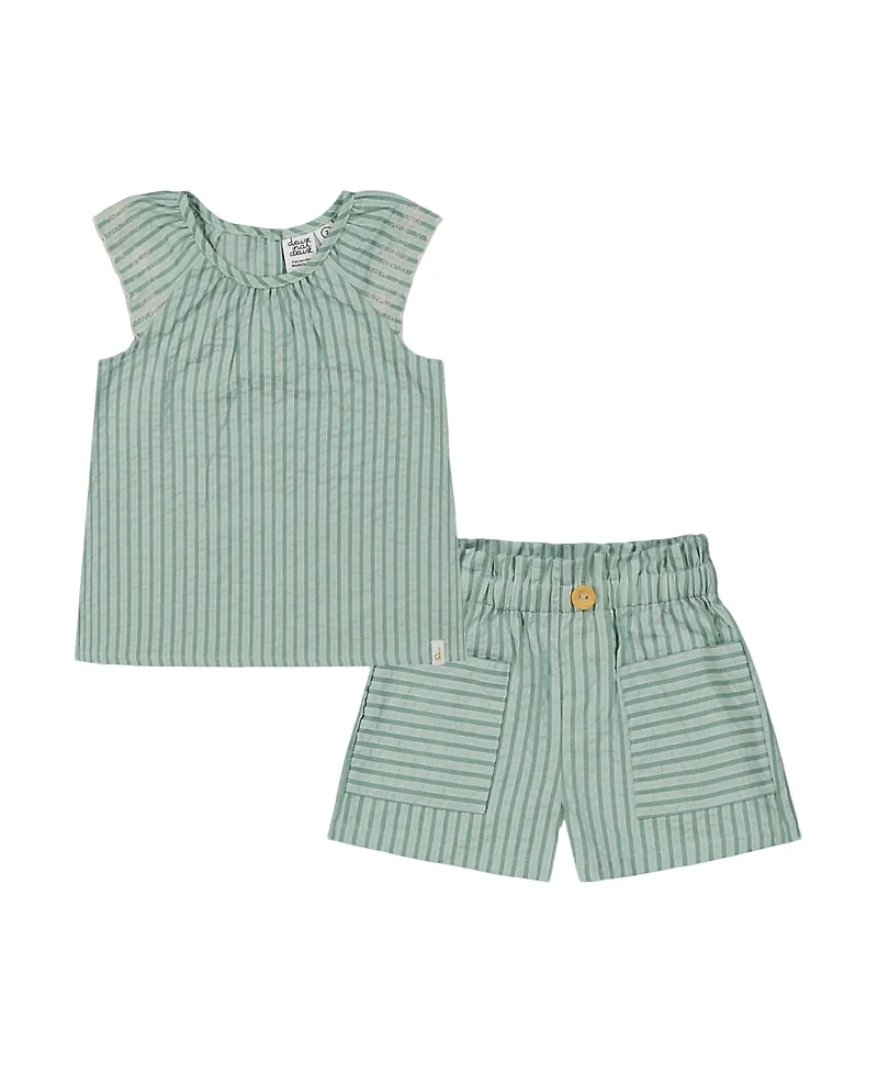 Deux par Deux Girls' Chambray Blouse and Short Set - Baby