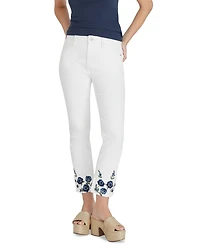 Colette X Blue Bouquet High Rise Cropped Skinny Jeans Cream