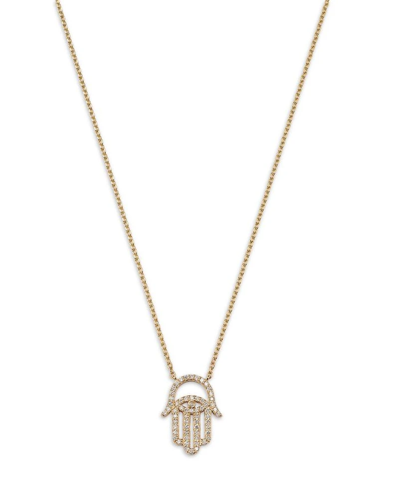 Diamond Hamsa Pendant Necklace in 14K Yellow Gold, 0.4 tcw