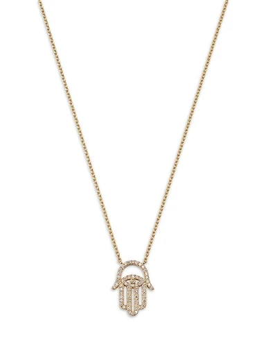 Diamond Hamsa Pendant Necklace in 14K Yellow Gold, 0.4 tcw