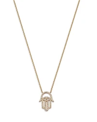 Diamond Hamsa Pendant Necklace in 14K Yellow Gold, 0.4 tcw