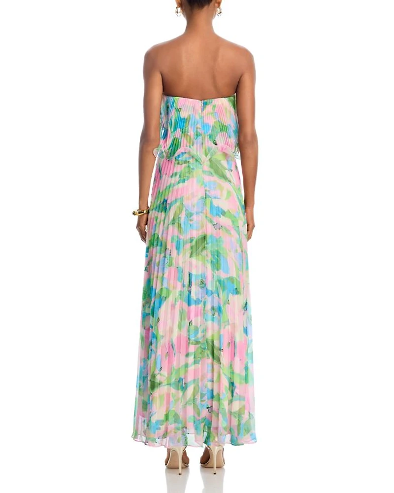 Printed Pleated Strapless Dress - Exclusive
