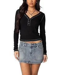Edikted Yael Contrast Stitch Henley Top