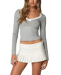 Edikted Shayni Lace Trim Long Sleeve Top